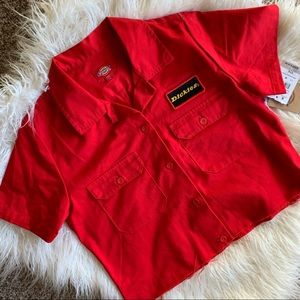 🆕 DICKIES Red Button Down Cropped Work Shirt